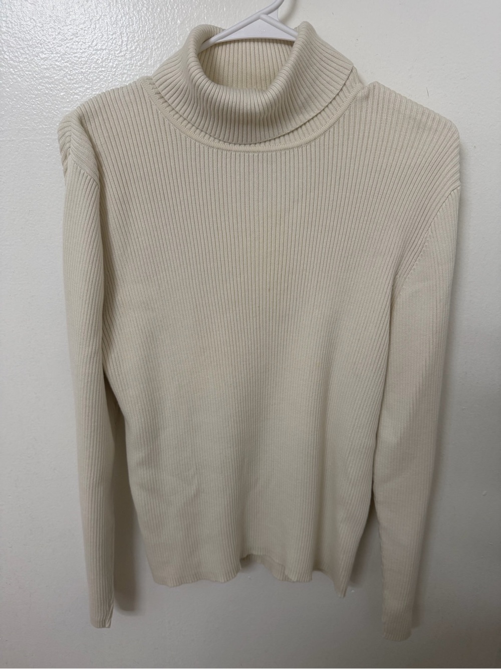 Vintage Pendleton Ribbed Turtleneck Sweater Cream Ivory Size L 100% Cotton